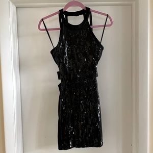 Sexy cutout bodycon Bebe sequence leopard print style and satin mini dress  XS
